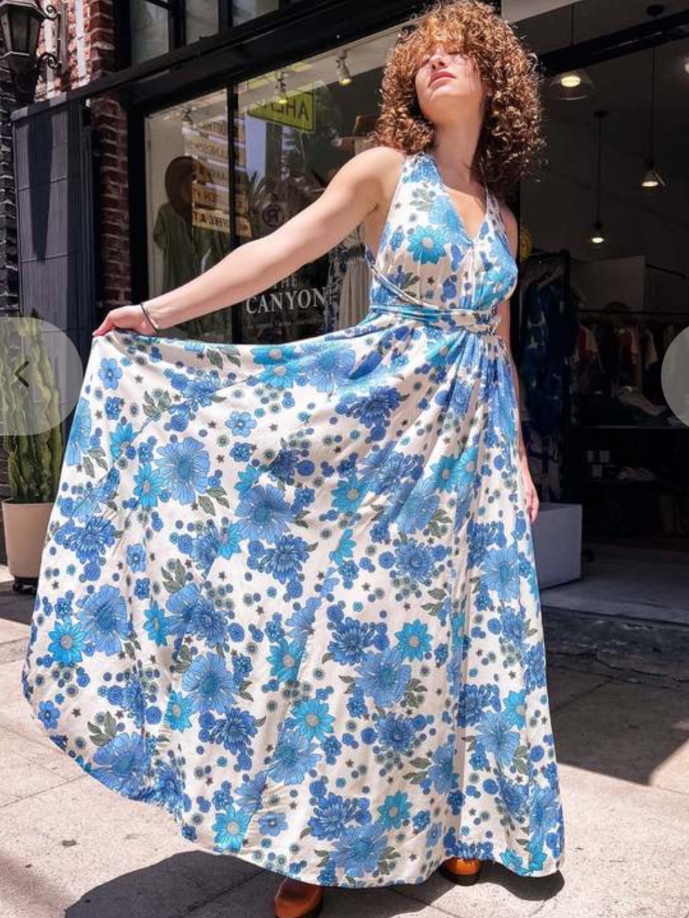 Aakaa Blue Floral Leah Halter Maxi Dress